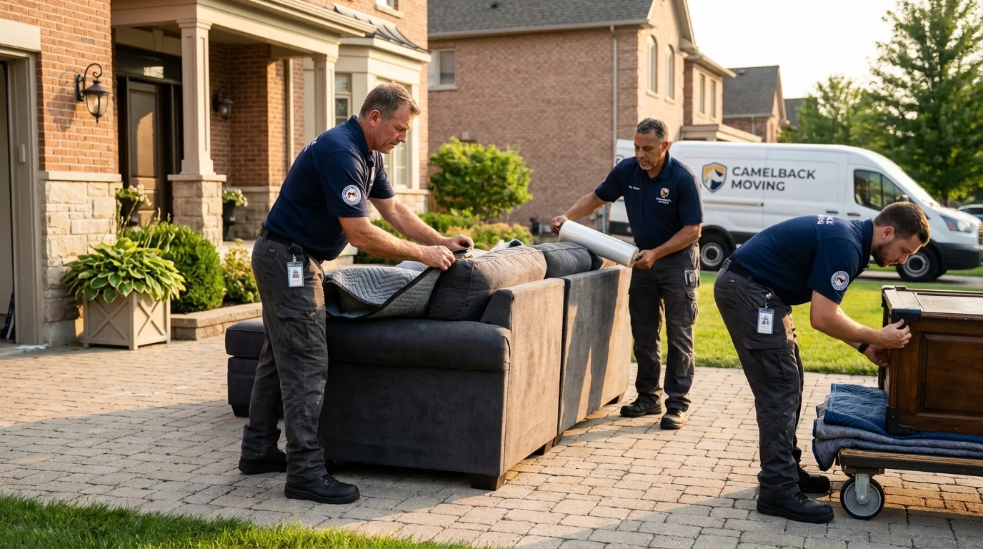 Large estate moving crew wrapping furniture in La Porte City, IA