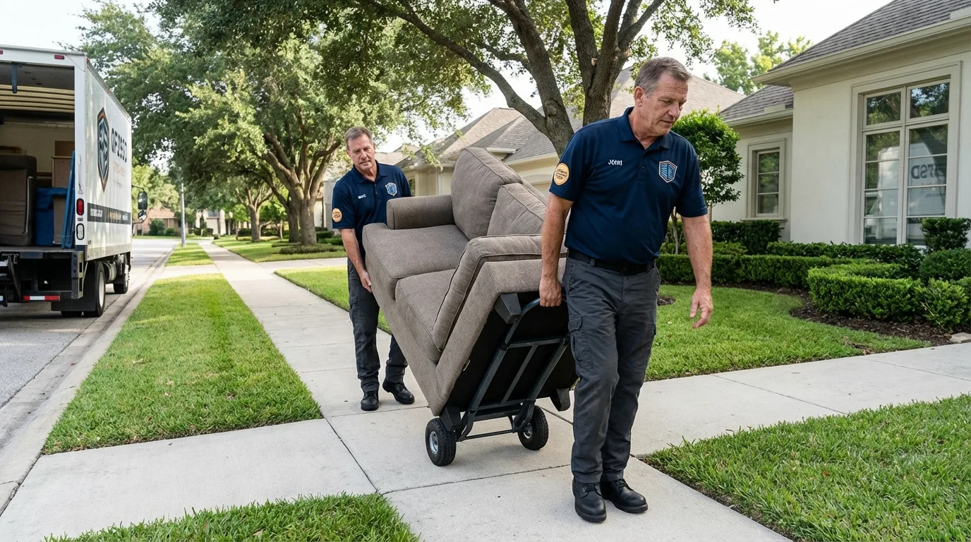 Local residential moving crew loading furniture in La Porte City, IA
